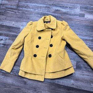 Women’s Honee Mustard Double-Breasted Pea Coat size large lined winter jacket